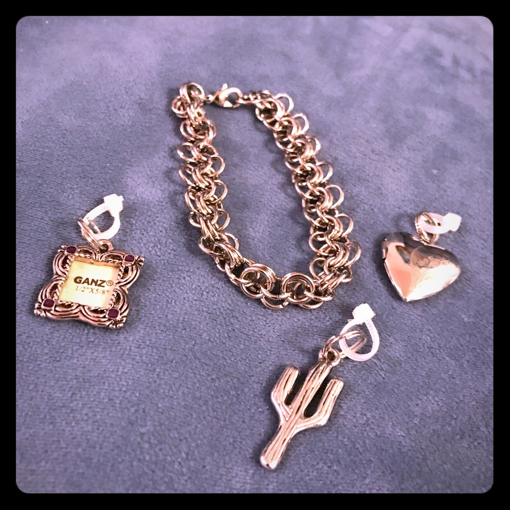 Charm Bracelet w/3 Charms: Locket, Frame & Cactus